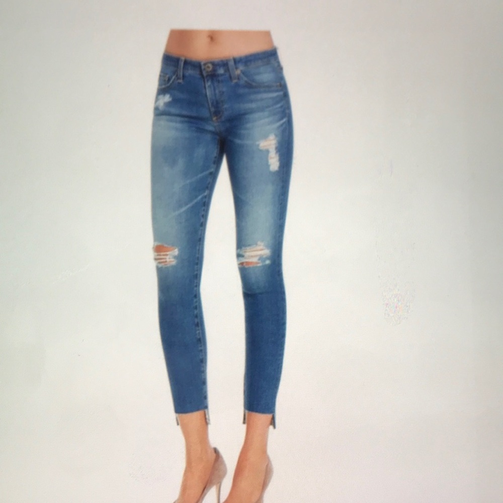AG Midi Distressed Cropped Jeans New